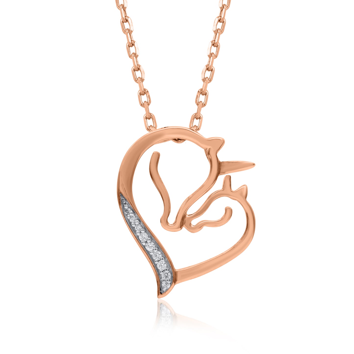 Mama and Baby Unicorn Heart Pendant Necklace in 10K Gold