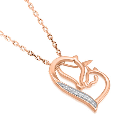 Mama and Baby Unicorn Heart Pendant Necklace in 10K Gold