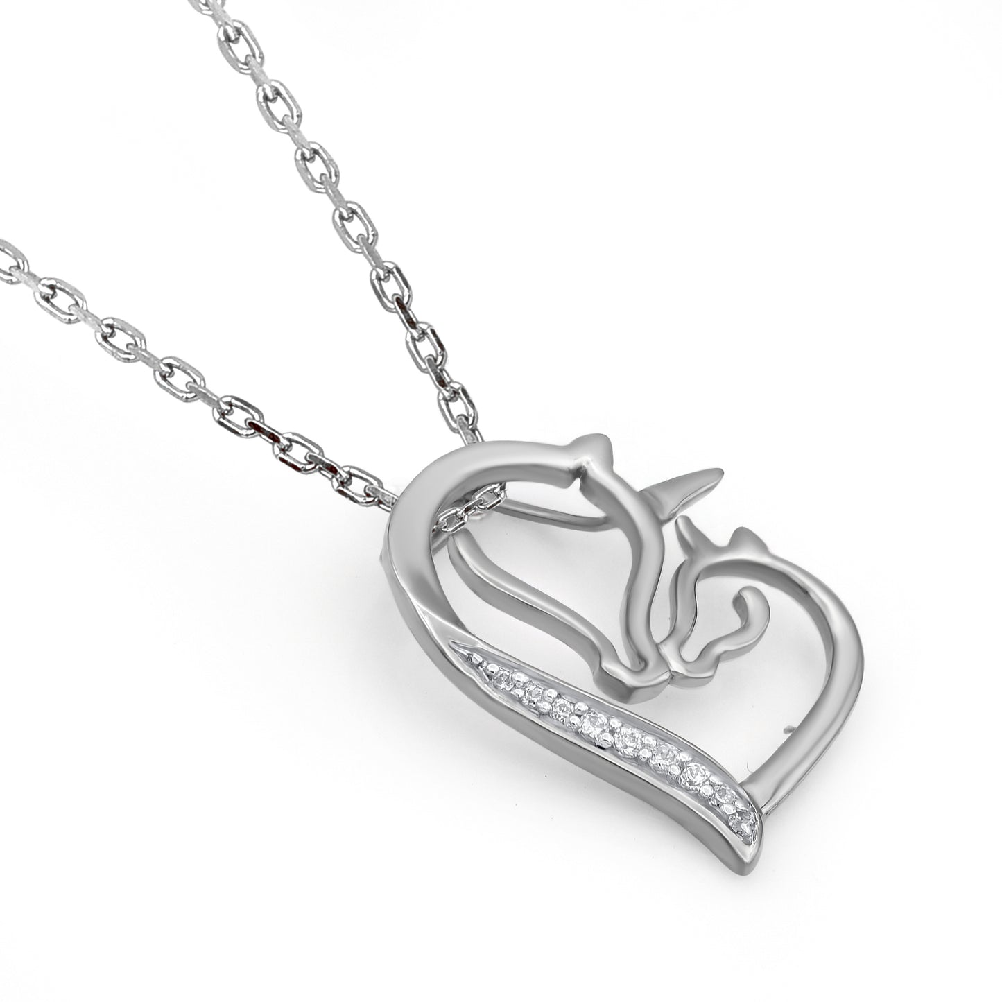 Mama and Baby Unicorn Heart Pendant Necklace in 10K Gold
