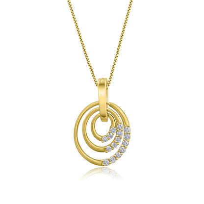 Open Oval Circle Natural Diamond Pendant Necklace in 10K Gold