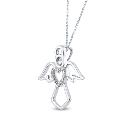 Angle Wings Heart Pendant in 925 Sterling Silver