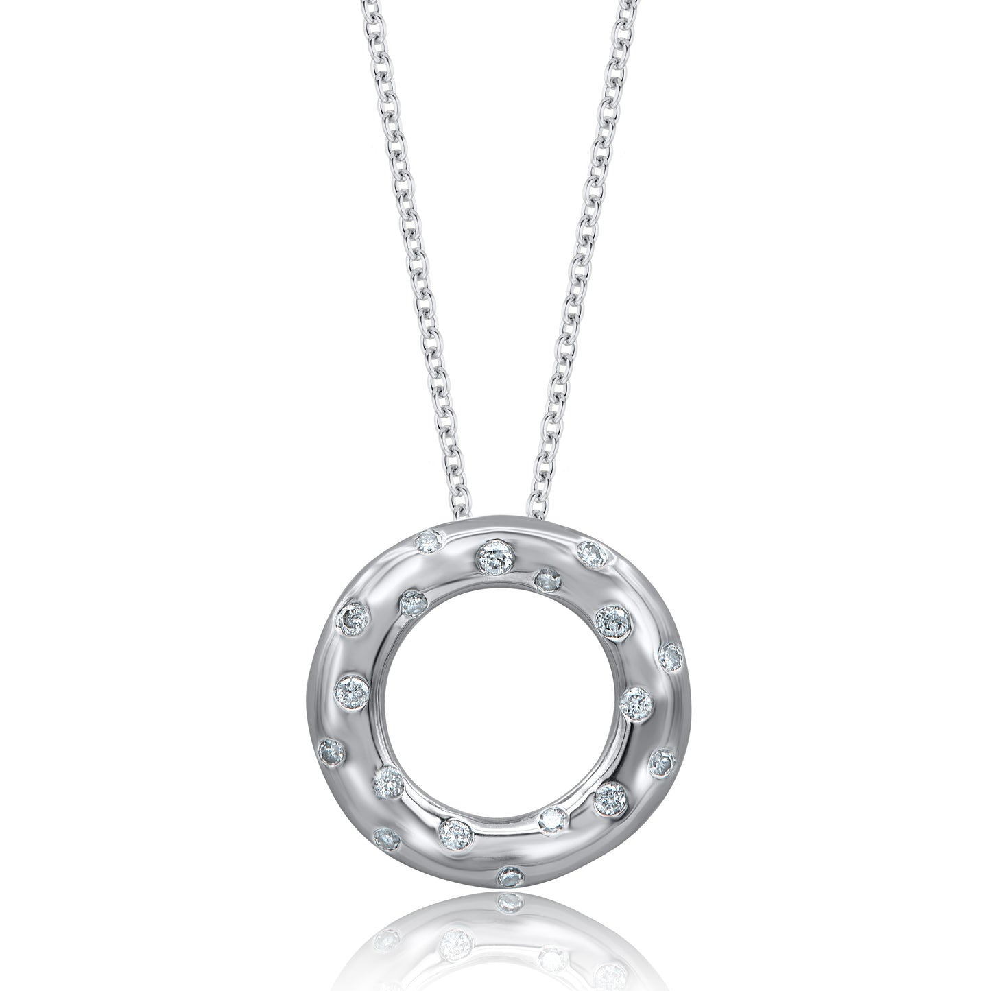 Donut Circle Swiss Set Pendant Necklace in 925 Sterling Silver