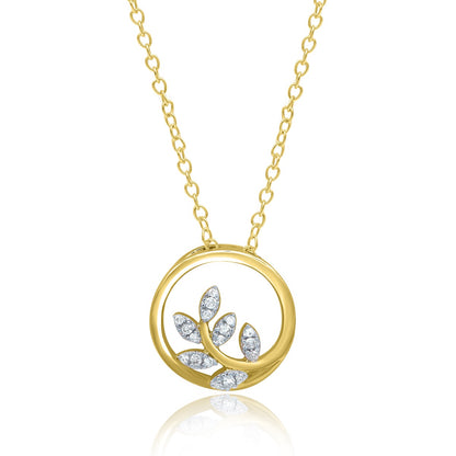 Leaf Vine Circle Pendant Necklace in 10K Gold