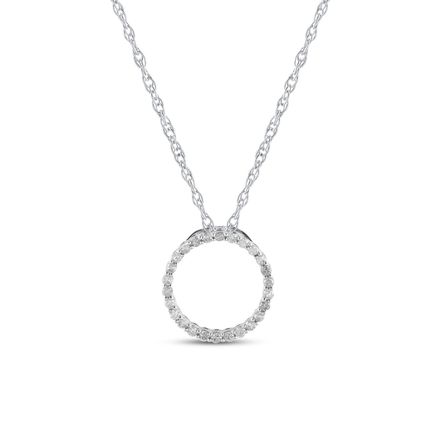 1 Carat Natural Round Diamonds Circle Pendant Necklace in 10k Solid Gold