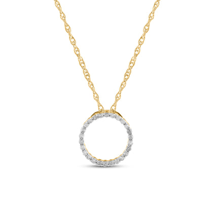1/6 Carat Natural Round Diamonds Circle Pendant Necklace in 10k Solid Gold