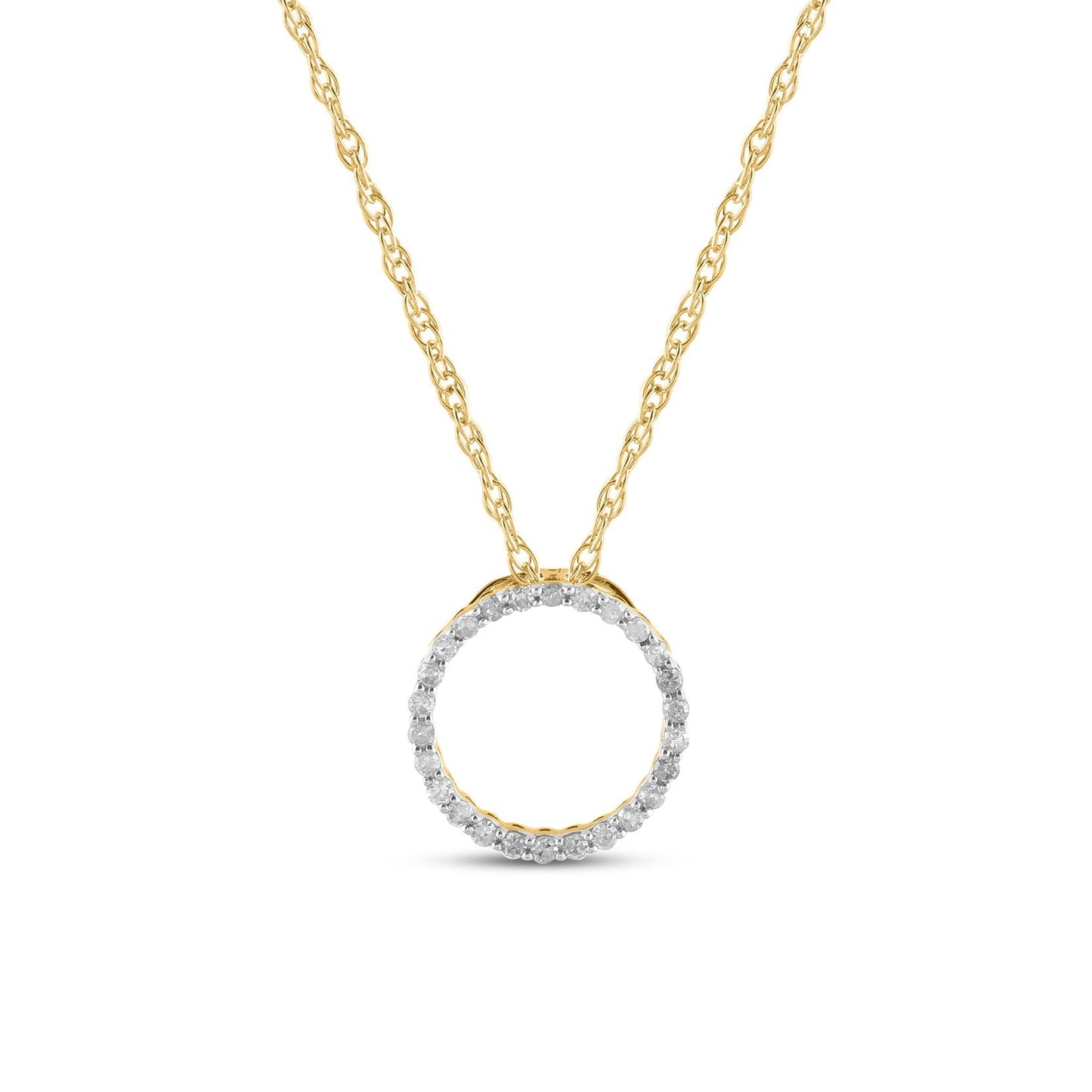 1/3 Carat Natural Round Diamonds Circle Pendant Necklace in 10k Solid Gold