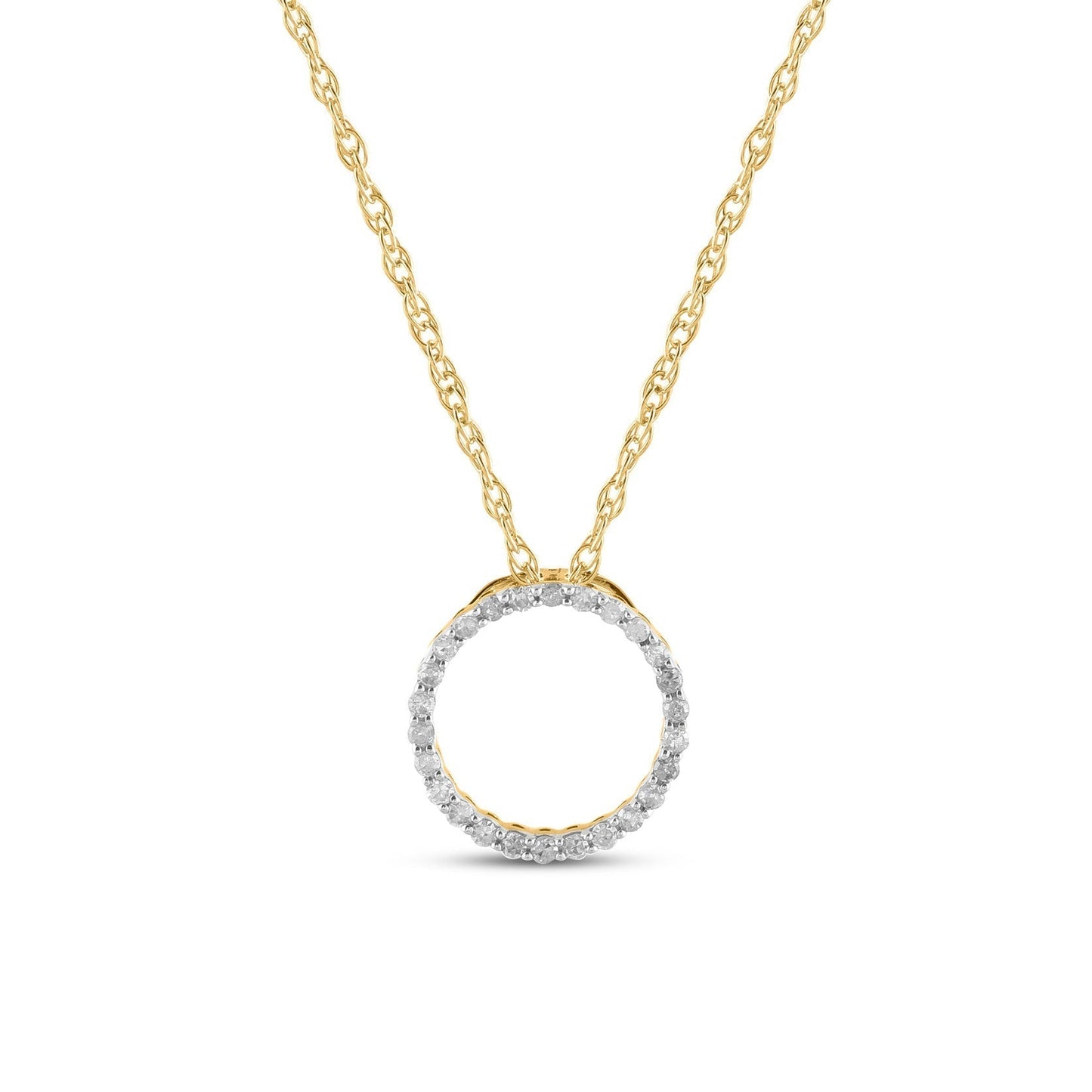 1/2 Carat Natural Round Diamonds Circle Pendant Necklace in 10k Solid Gold