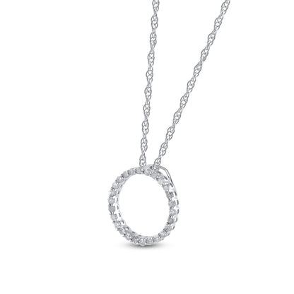 1/2 Carat Natural Round Diamonds Circle Pendant Necklace in 10k Solid Gold