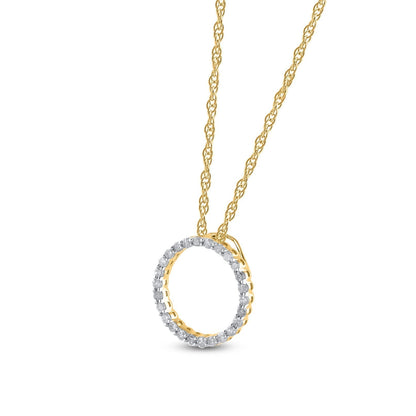 1 Carat Natural Round Diamonds Circle Pendant Necklace in 10k Solid Gold