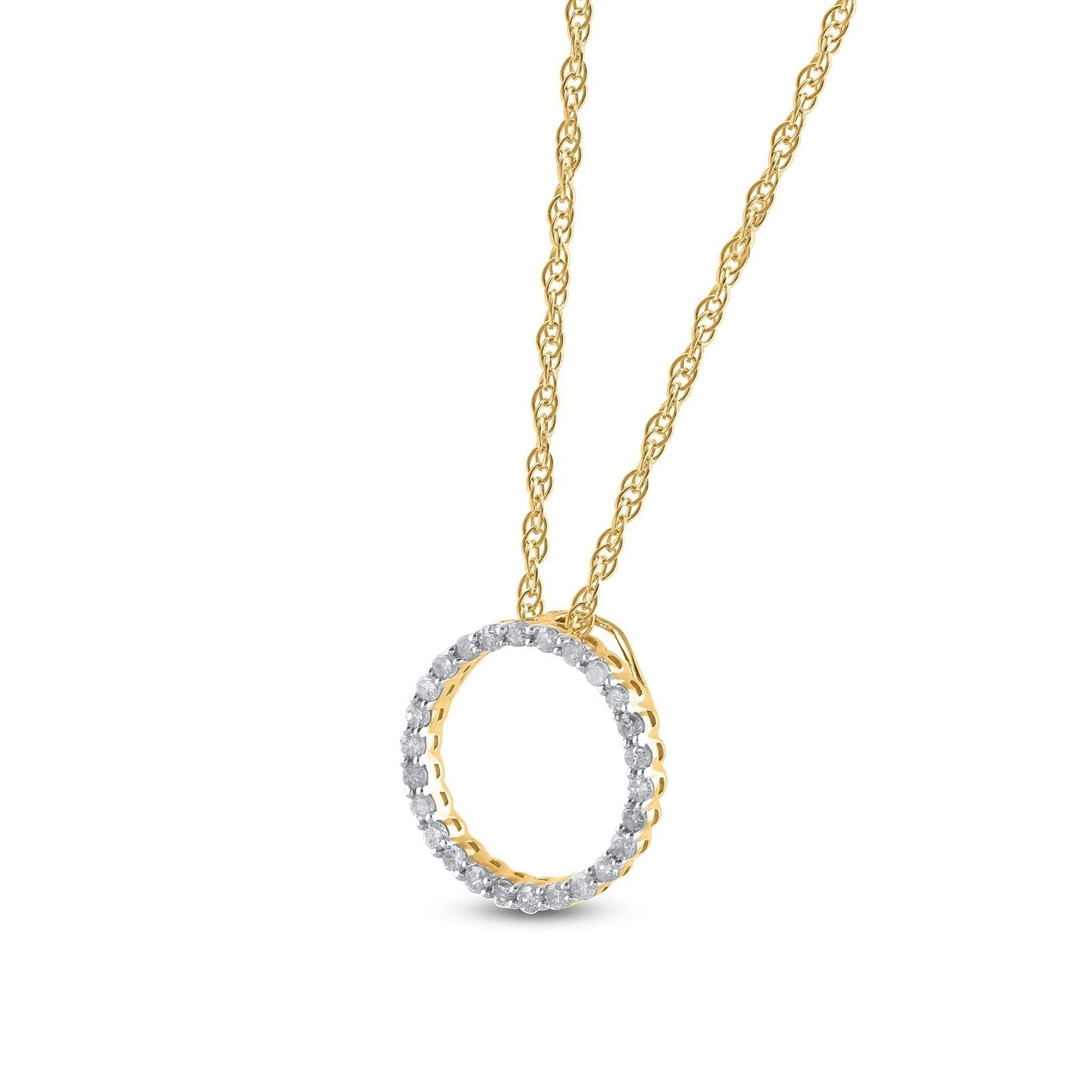 1/2 Carat Natural Round Diamonds Circle Pendant Necklace in 10k Solid Gold