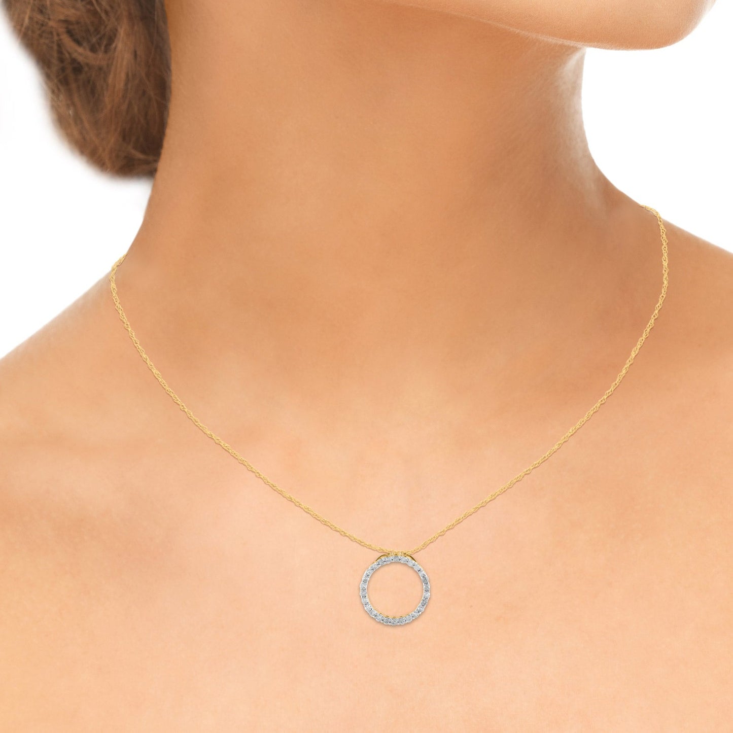 1/5 Carat Natural Round Diamonds Circle Pendant Necklace in 10k Solid Gold