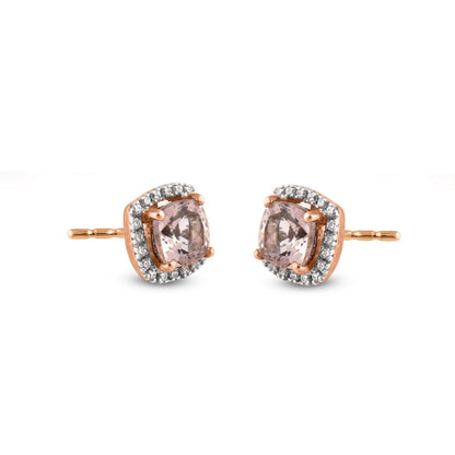 Morganite Halo Stud Earrings in 10K Gold