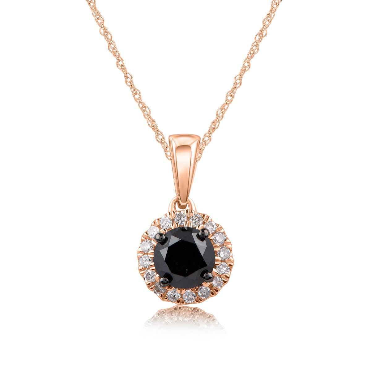 Treated Black Diamond Circular Halo Pendant Necklace 10K Gold