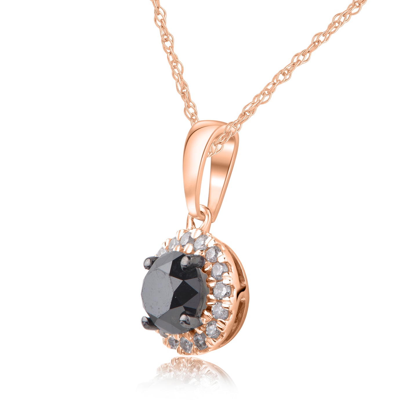Treated Black Diamond Circular Halo Pendant Necklace 10K Gold