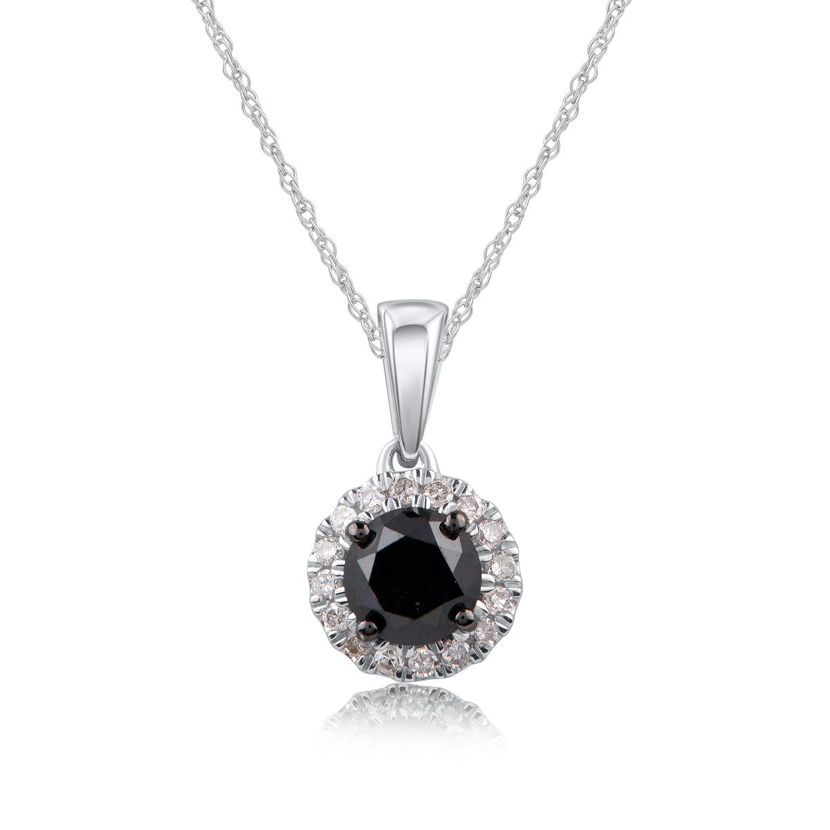 Treated Black Diamond Circular Halo Pendant Necklace 10K Gold