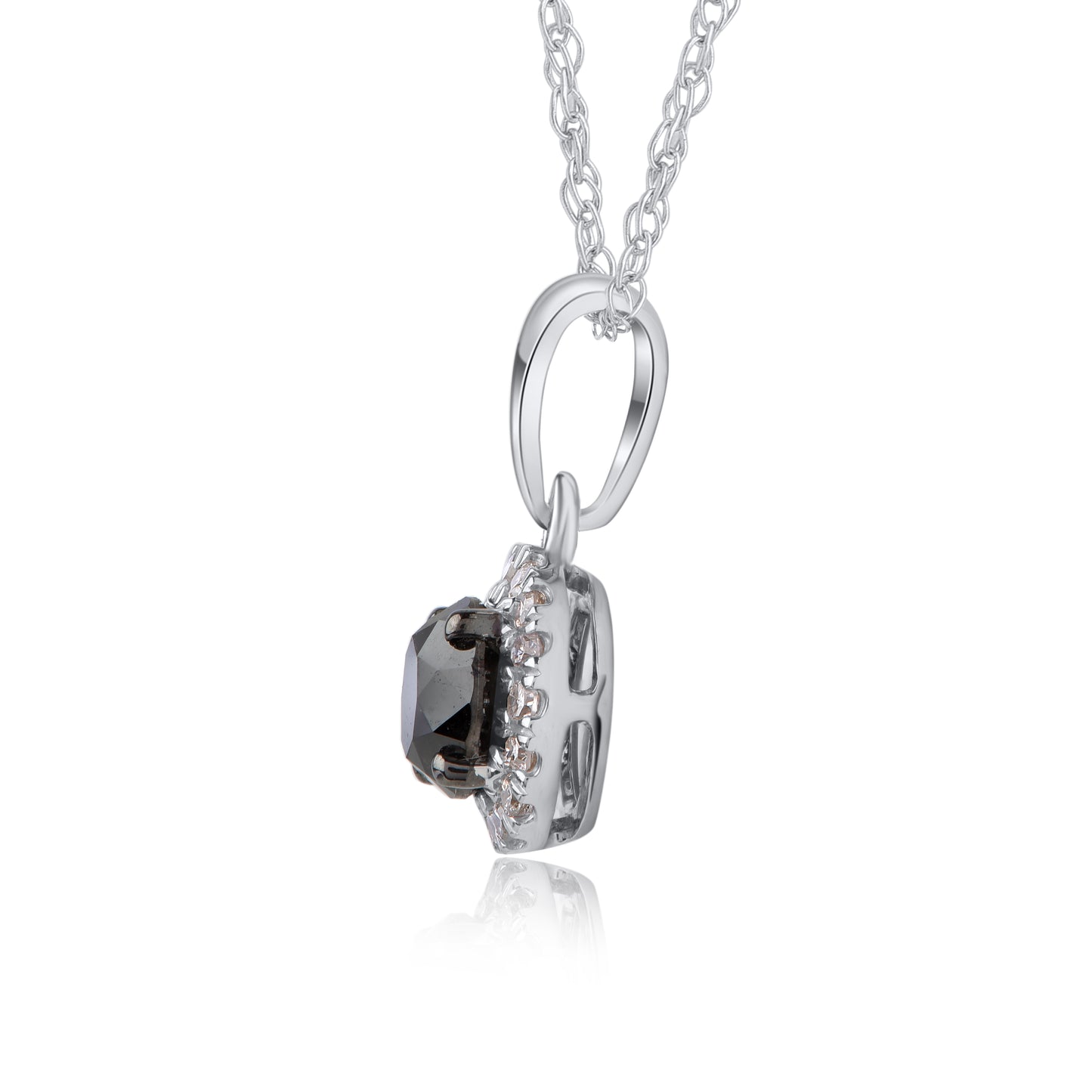 Treated Black Diamond Circular Halo Pendant Necklace 10K Gold