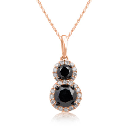 Treated Black Diamond Double Circular Halo Pendant Necklace in 10K Gold
