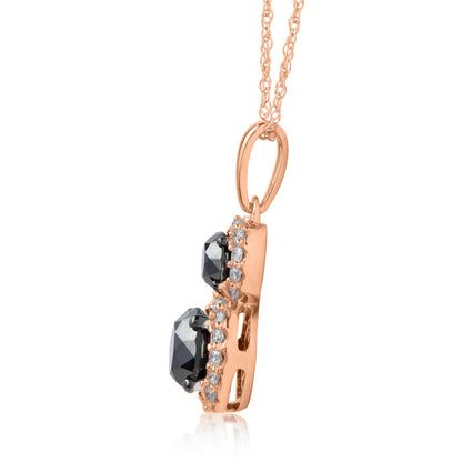 Treated Black Diamond Double Circular Halo Pendant Necklace in 10K Gold