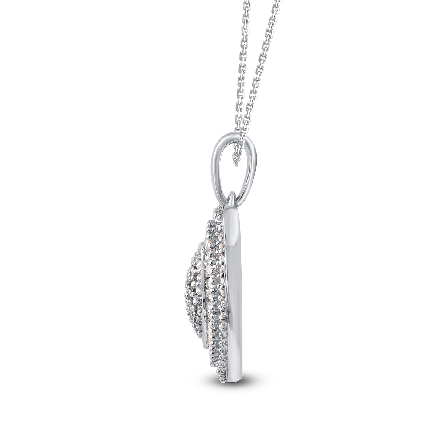 Baguette Sunburst Ballerina Heart Pendant Necklace in 925 Sterling Silver