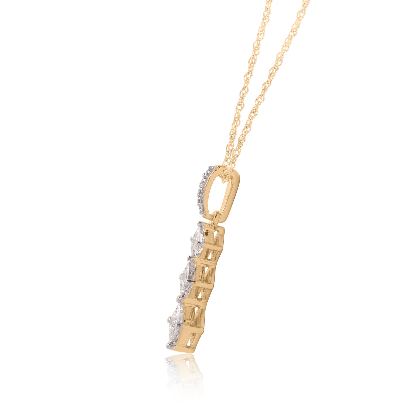 Princess Cut Diamonds Three Stones Past Present Future Pendant Necklace in 10K Gold