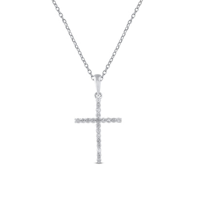 1/2 Carat Natural Round Diamonds Cross Pendant Necklace in 10K Gold