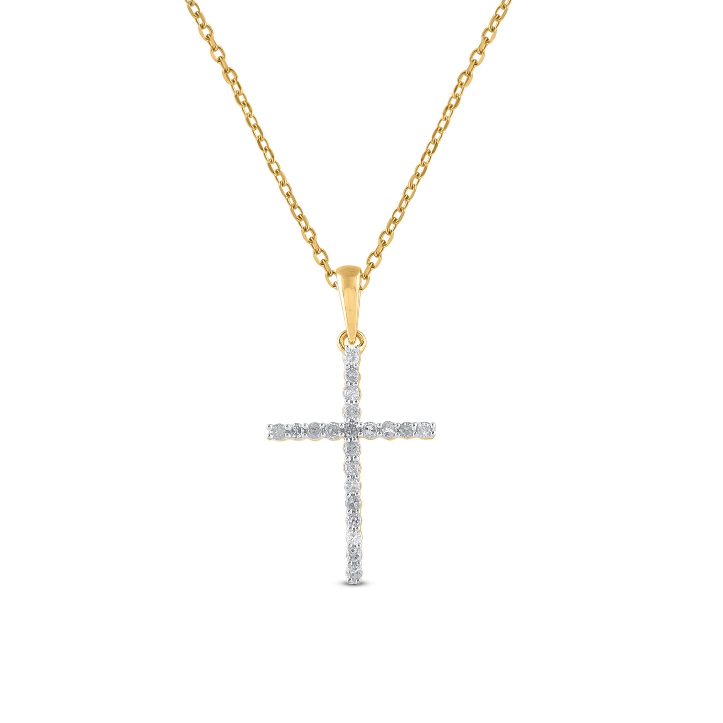 1/4 Carat Natural Round Diamonds Cross Pendant Necklace in 10K Gold