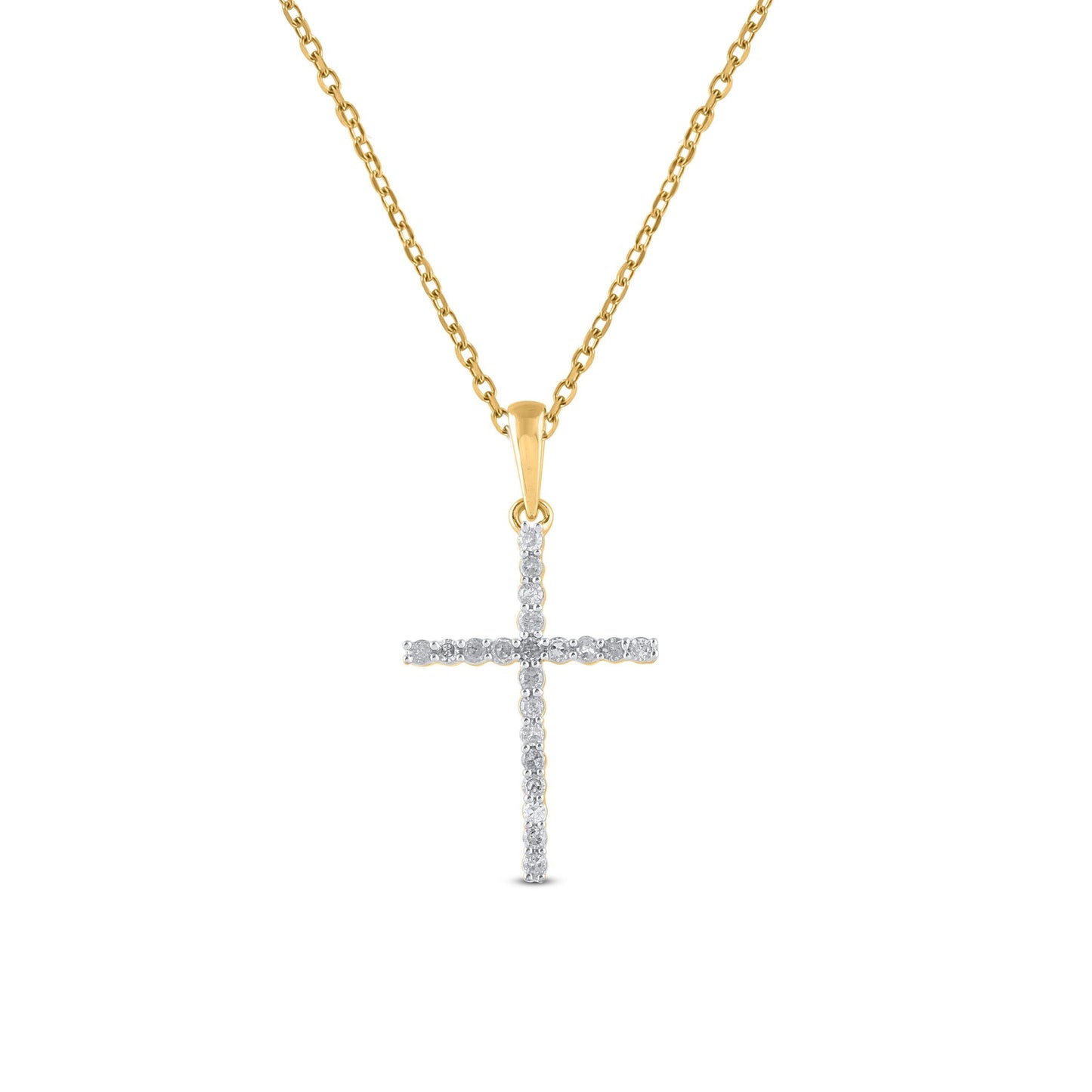 1/3 Carat Natural Round Diamonds Cross Pendant Necklace in 10K Gold