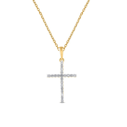 1/2 Carat Natural Round Diamonds Cross Pendant Necklace in 10K Gold