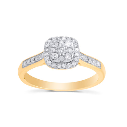 1/3 Carat Natural Diamond Cushion Shape Cluster Ring in 10K Gold