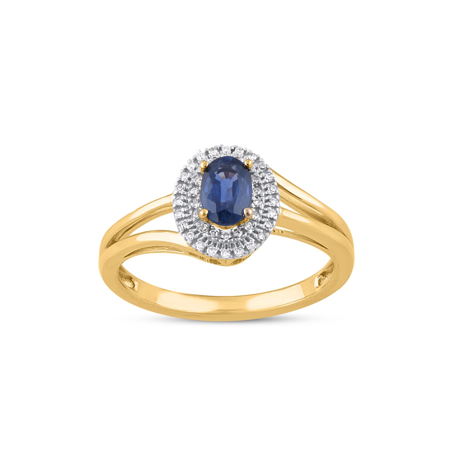 Diamond and Blue Sapphire Halo Ring in .925 Sterling Silver