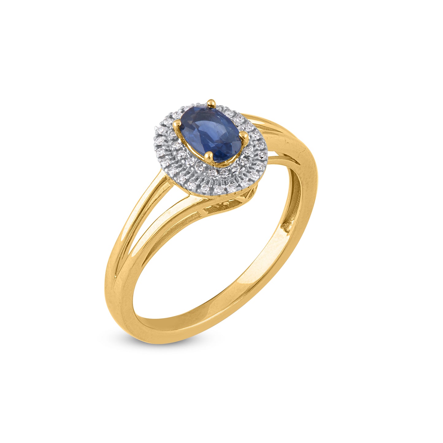 Diamond and Blue Sapphire Halo Ring in .925 Sterling Silver