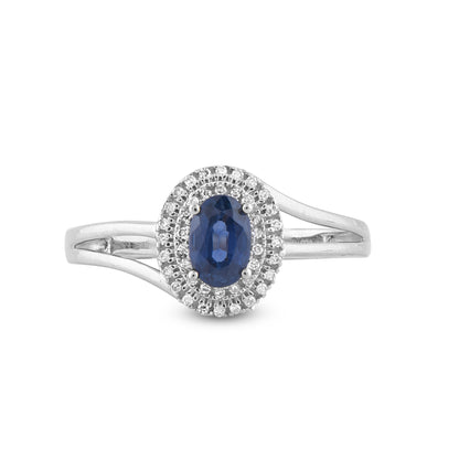 Diamond and Blue Sapphire Halo Ring in 10K Gold