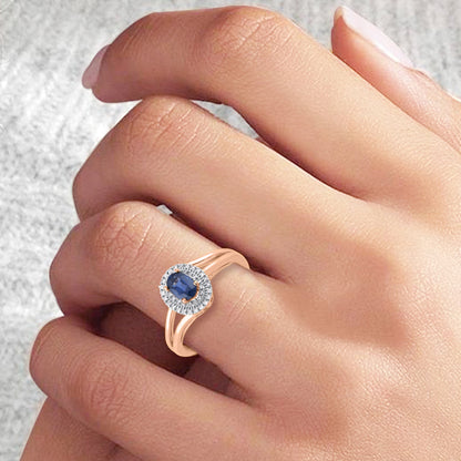 Diamond and Blue Sapphire Halo Ring in 10K Gold