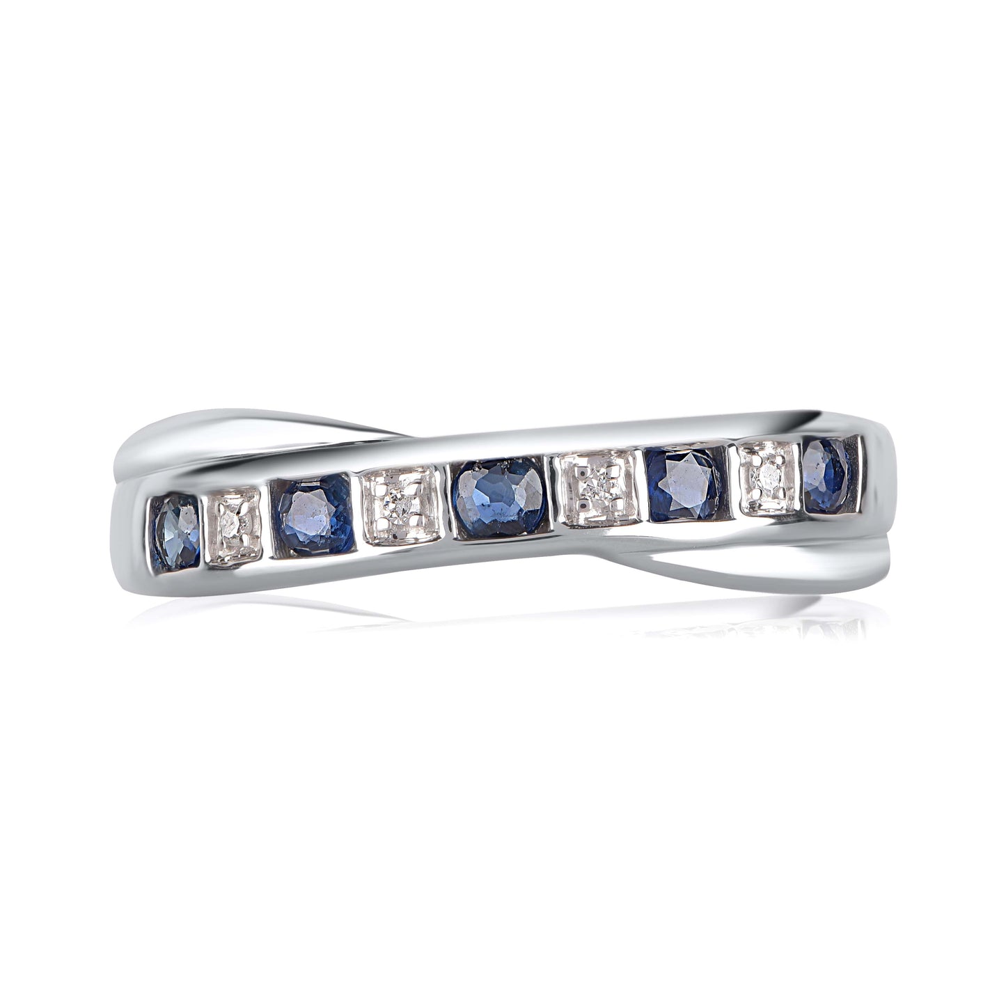 Diamond and Blue Sapphire Crisscross Ring in 10K Gold