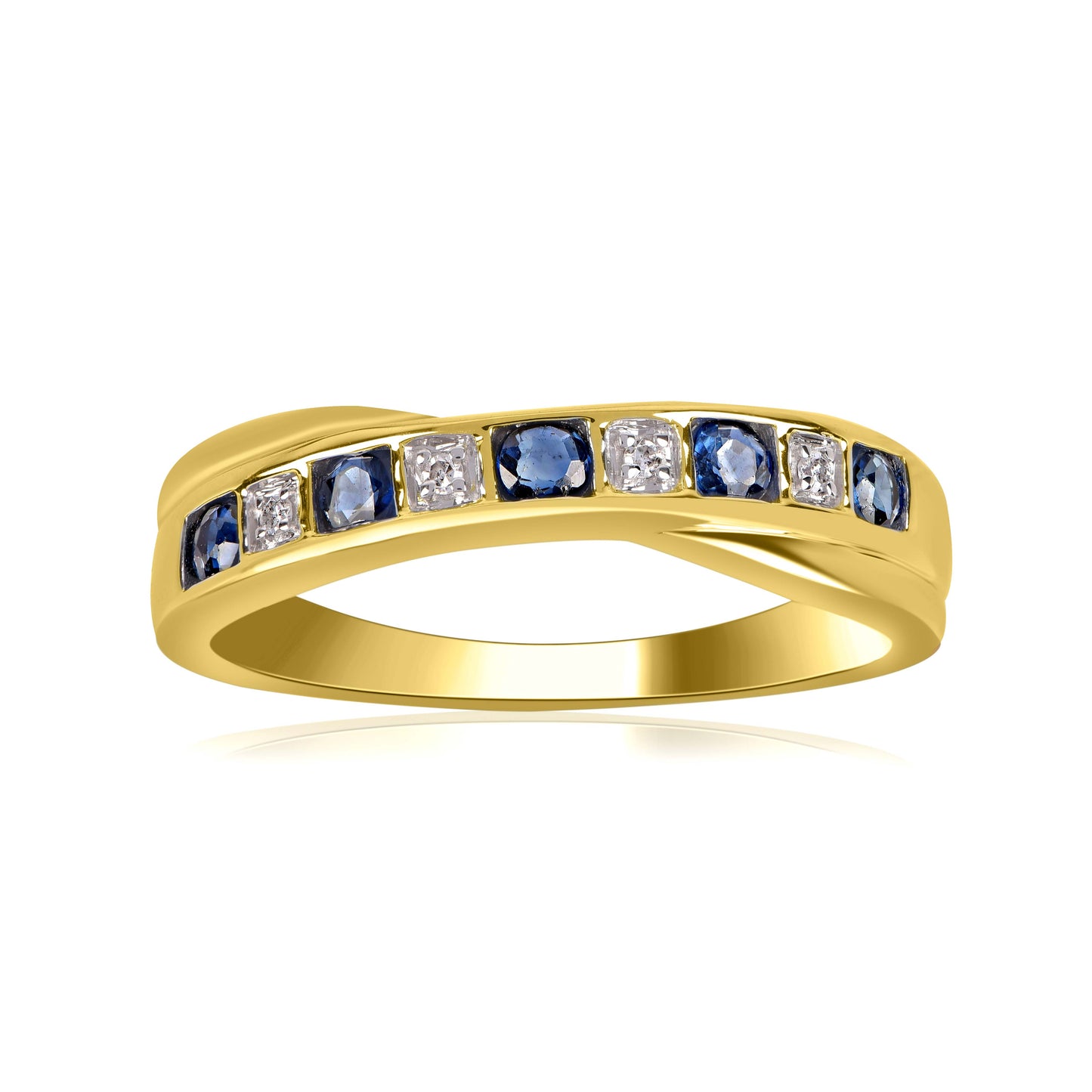 Diamond and Blue Sapphire Crisscross Ring in 10K Gold