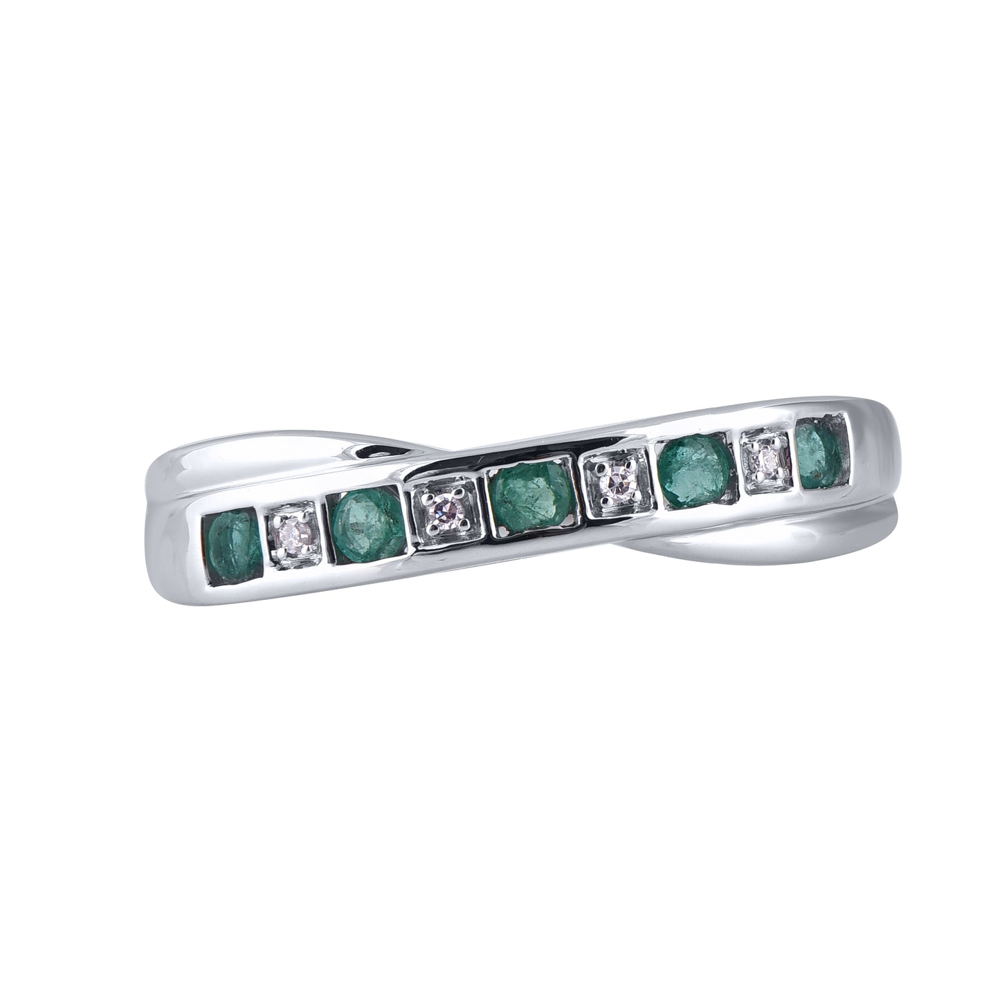 Diamond and Green Sapphire Criss-cross Ring in 10K Gold