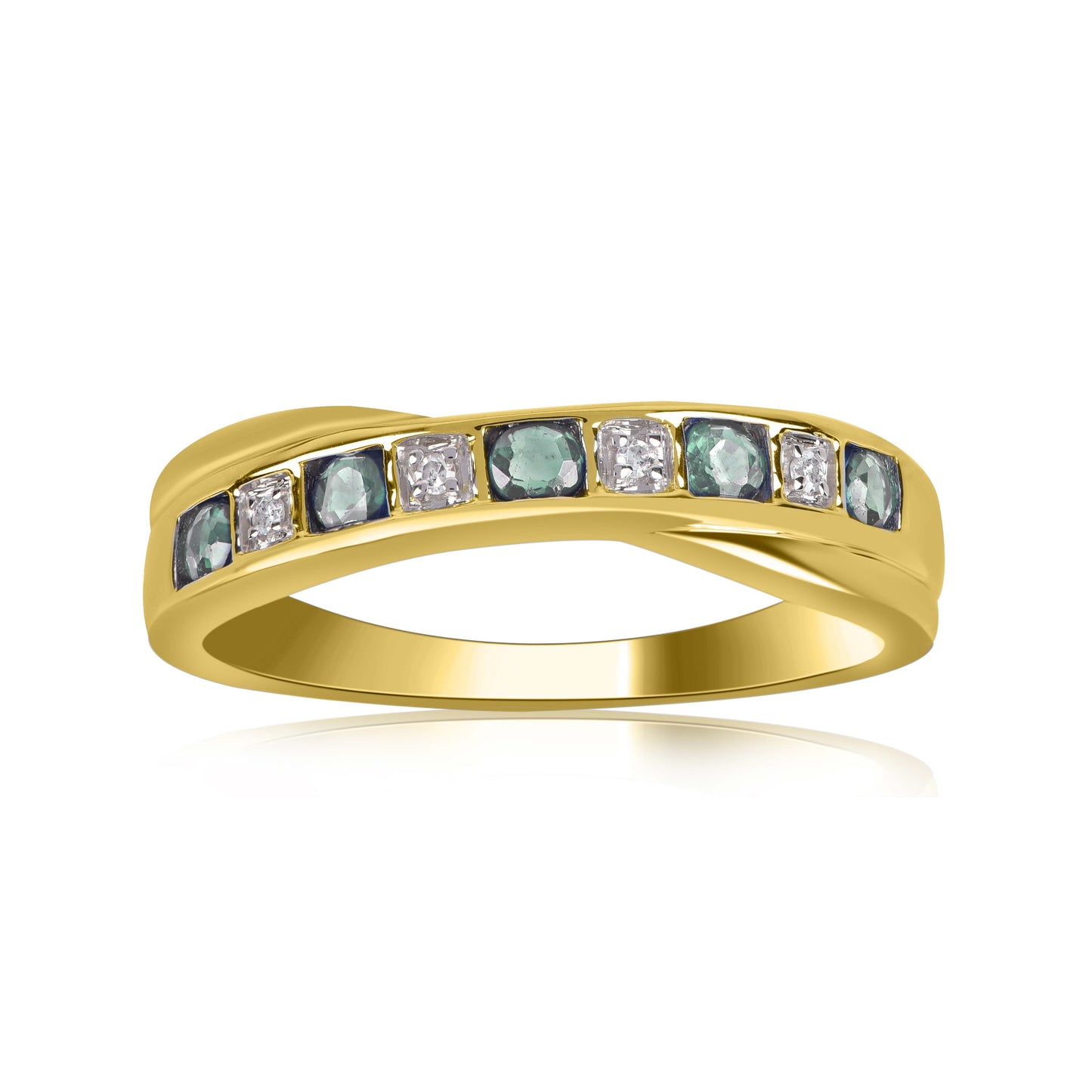 Diamond and Green Sapphire Criss-cross Ring in 10K Gold