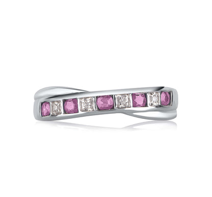 Diamond and Pink Sapphire Criss-cross Ring in 10K Gold