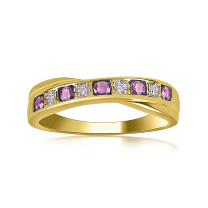 Diamond and Pink Sapphire Criss-cross Ring in 10K Gold