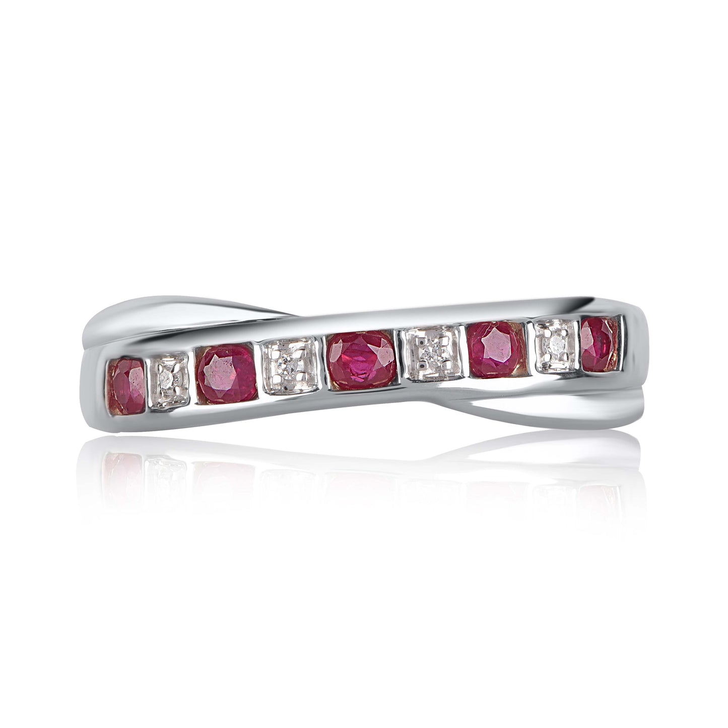 Diamond and Ruby Criss-cross Ring in 10K Gold