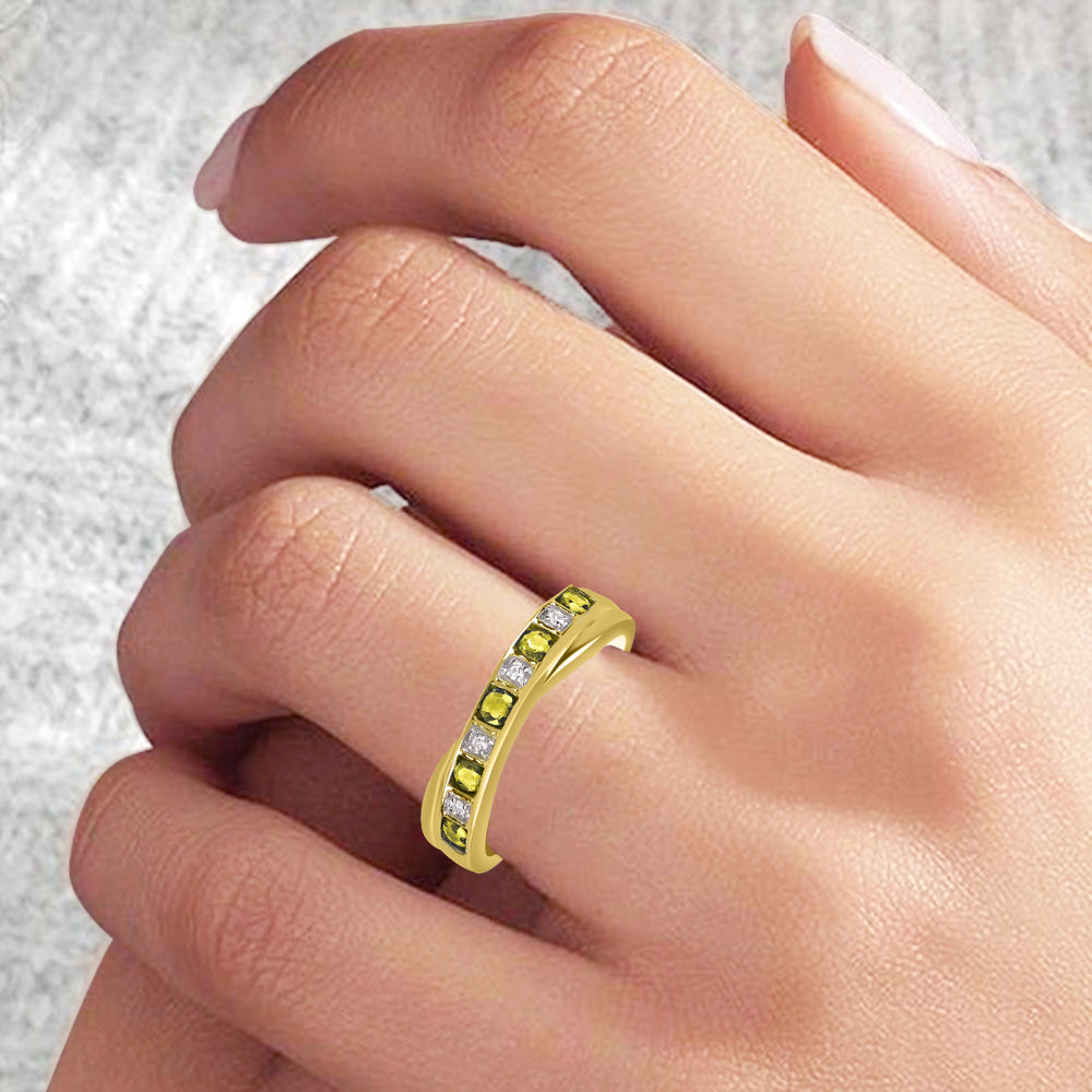 Diamond and Yellow Sapphire Criss-cross Ring in 10K Gold