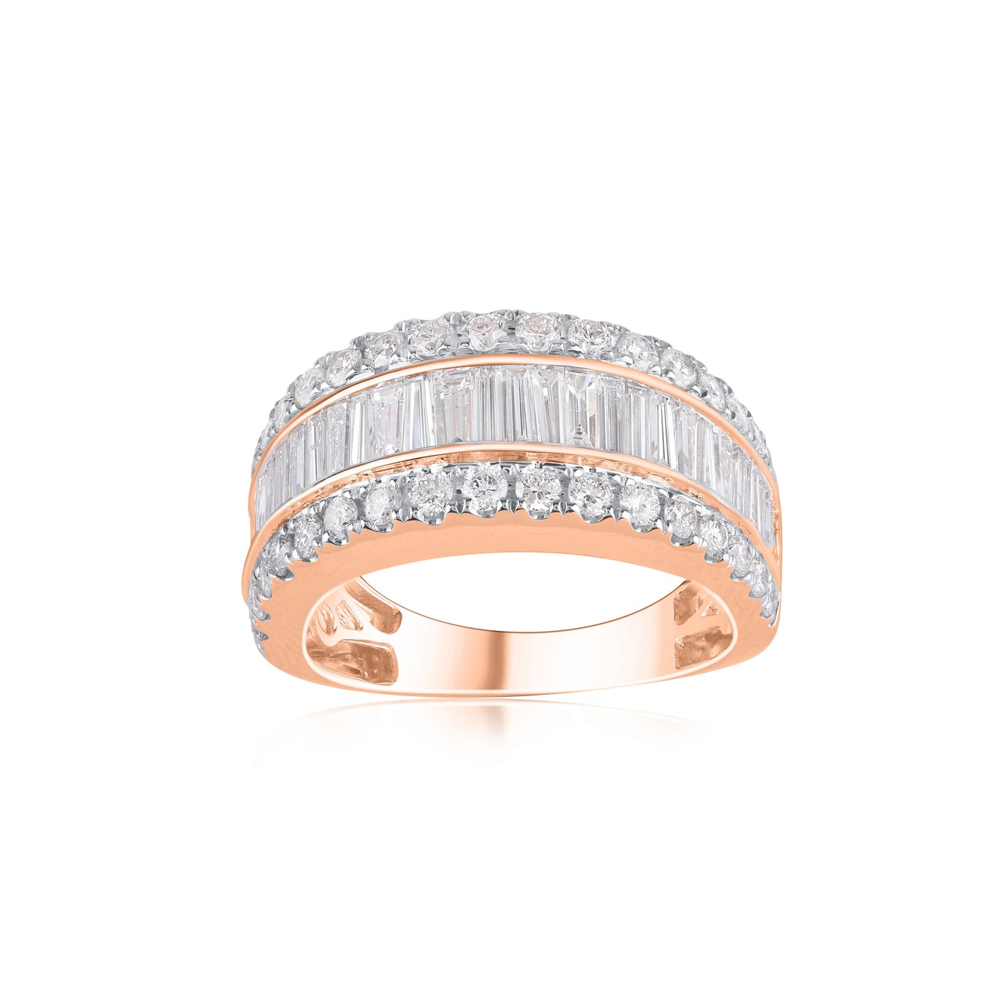 Baguette and Round Diamond Wedding Band Ring in 18K Gold