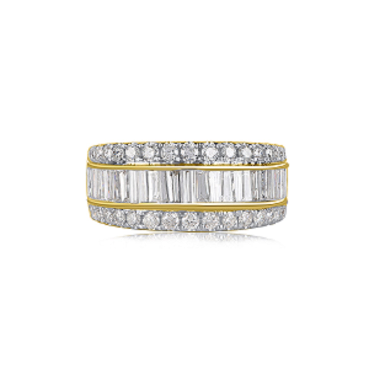 Baguette and Round Diamond Wedding Band Ring in 18K Gold