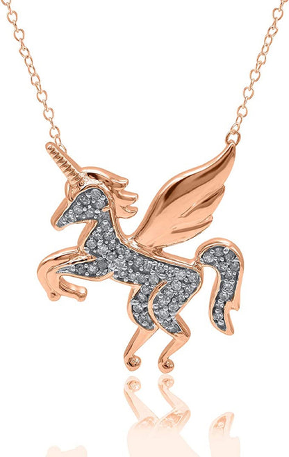 Flying Unicorn Horse Pendant Necklace in 10K Gold