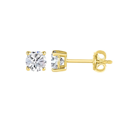 1.0 Carat Solitaire Stud Earrings with Friction Back in 14K Gold