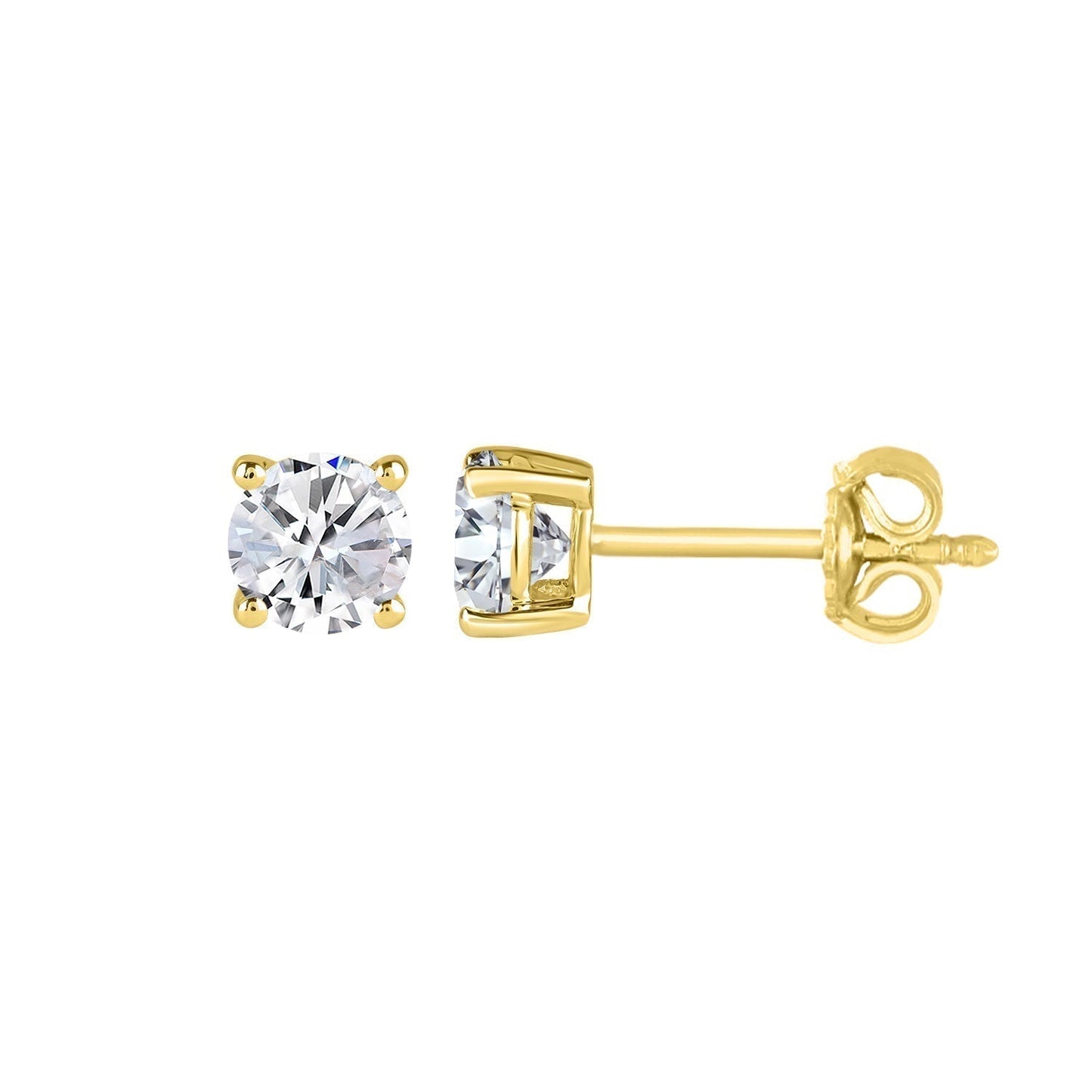 0.90 Carat Solitaire Stud Earrings with Friction Back in 14K Gold
