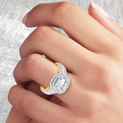 Baguette Diamond Halo Bridal Wedding Ring in 10K Gold