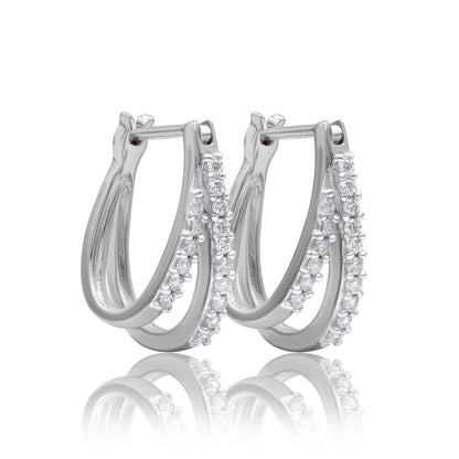 Two Line Huggie Hoop Earrings in 925 Sterling Silver