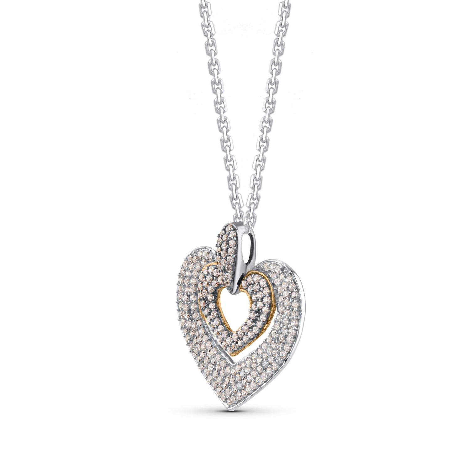 Double Heart Pendant Necklace in Gold Plated 925 Sterling Silver