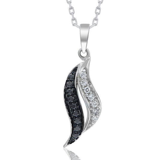 Black Diamond Leaf Pendant Necklace in 10KT Gold